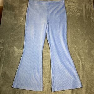 Aerie Groove-on Velour High Waisted Flare Pants Womens XXL Blue Ribbed Luxe